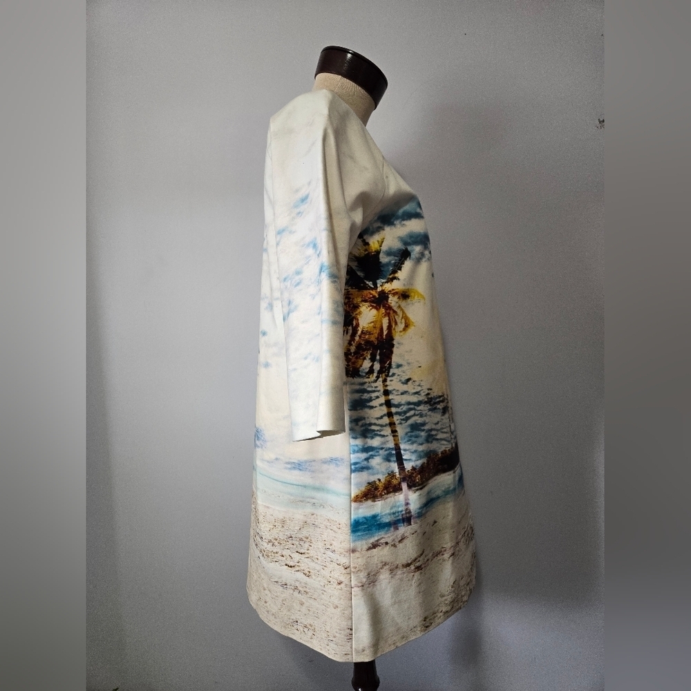 LORD + TAYLOR 424 Fifth Artistic Beach Palm Scene Coat. Size 4 - Picture 4 of 10